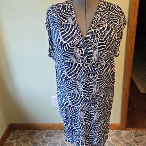 Small NWT Blue and White Leaf Print Dress Or Swim Cover-Up